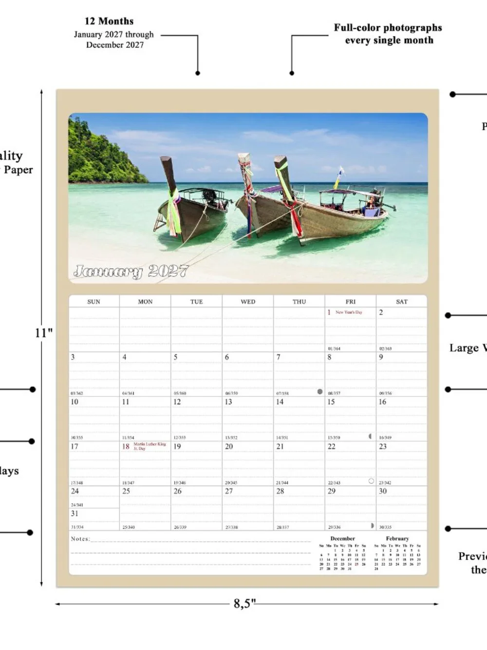 2027 Calendar Magnetic Peel & Stick 12 Months 8.5